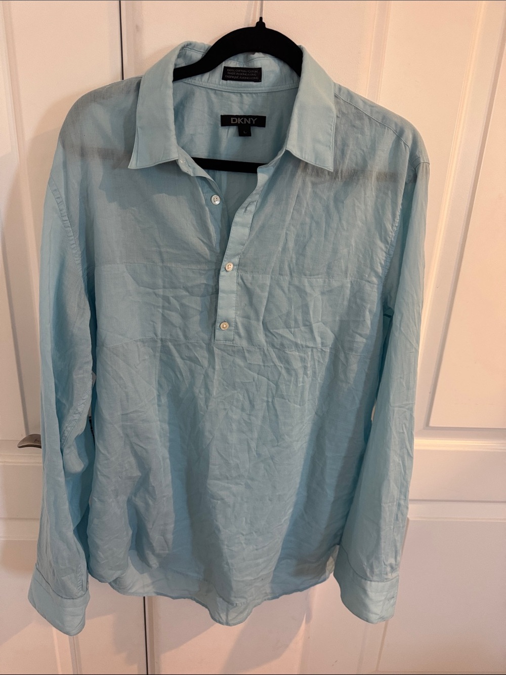 DKNY Men's Sky Blue Casual Button-Down Pullover Shirt